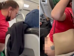 Herkesin içinde pantolonunu indirip tuvaletini yapmaya çalışan bayan uçağı birbirine kattı