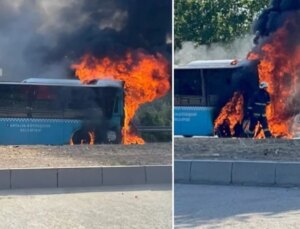 Yolcu dolu otobüs seyir halindeyken alev alev yandı